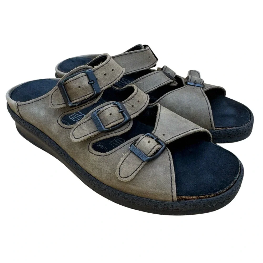 Birkenstock Tatami 3 Strap  Buckle Slide Sandals, Brown Nubuck Women's‎ 7 EUC